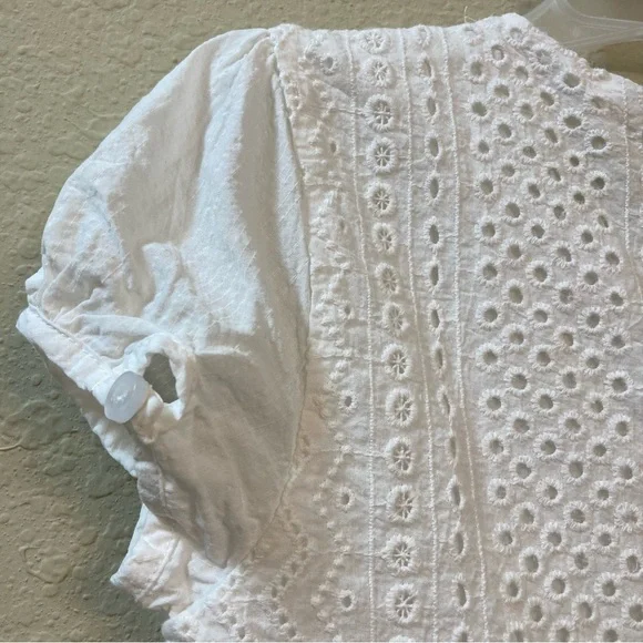 Kuyee Bear White Eyelet Girl’s Dress Navy Trim Size 140/57 Cottagecore Coquette - Picture 4 of 8